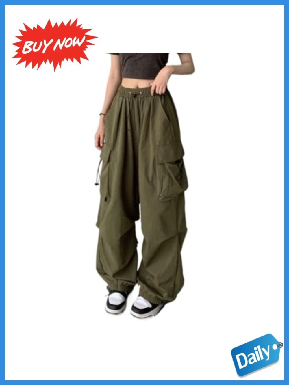 Women's Baggy Cargo Pants Cotton Blend High Waist Straight Leg Y2K Grunge